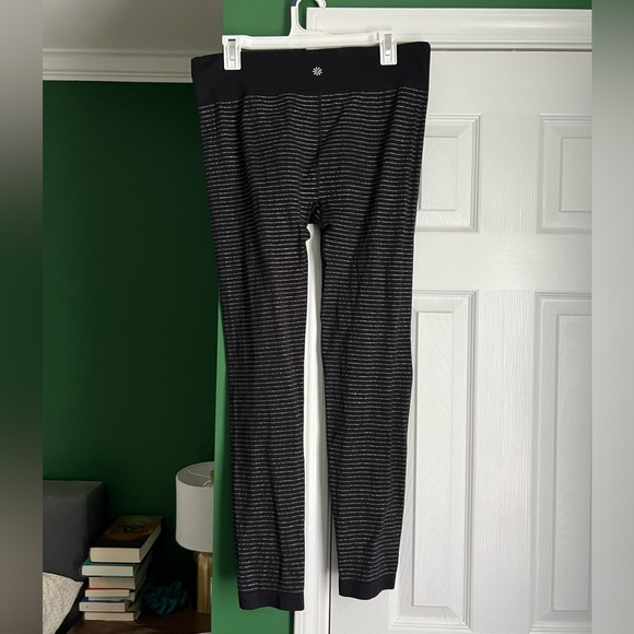 Athleta Shimmer Stripe leggings black silver metallic tights full length xl - Picture 5 of 11